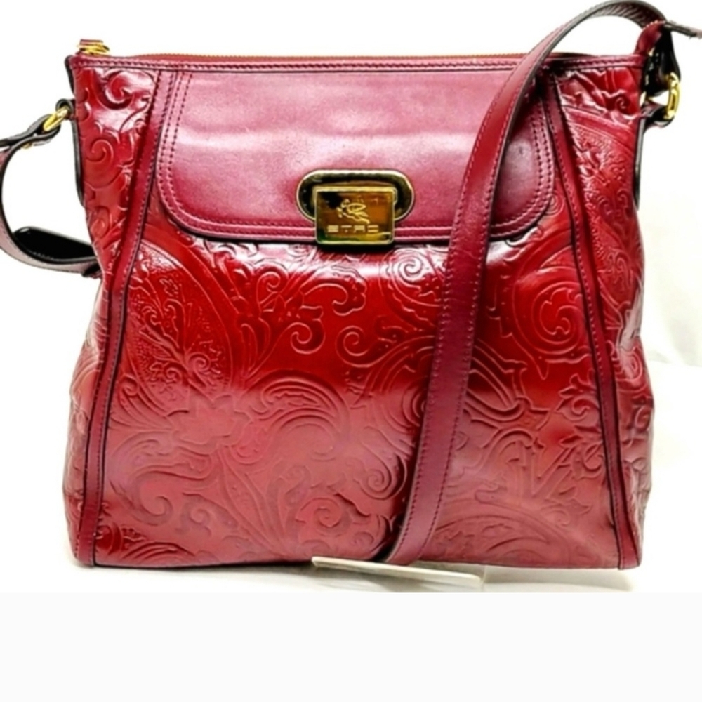 ETRO Embossed Red PAISLEY Leather Bag